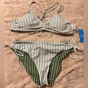Cupshe Green and White Striped Bikini Set